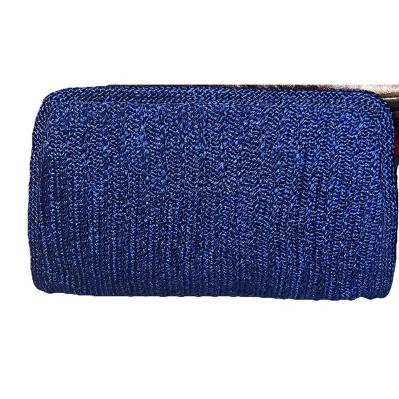 70s Navy Blue Woven Raffia Envelope Clutch Purse Handbag NEW 7.5x11.5 Flat - Picture 1 of 8